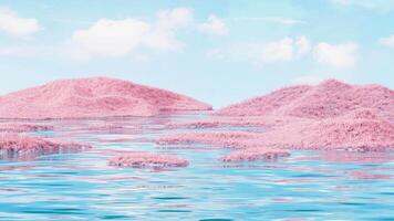 Outdoor grass and water surface products display background, 3d rendering. video