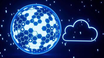 Abstract glowing sphere, cloud computing and binary system concept, 3d rendering. video