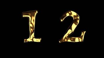 Numbers from zero to nine in golden color. A set of figures with a dynamic texture movement style. Ten digit mathematical counting material with a shining liquid texture video