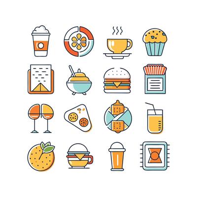 Food and Drink Icon Set Collection for Documents, Websites and Mobile Applications