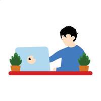 Man working on computer at home. Flat style. illustration of a man working with a laptop. Design element illustration of freelance work in the creative and graphic design industry vector