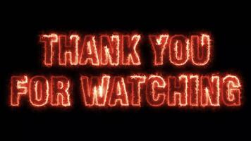 THANK YOU FOR WATCHING - Seamless looping text animation with fiery text and black background. video