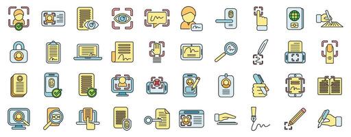 Handwriting identification icons set color line vector
