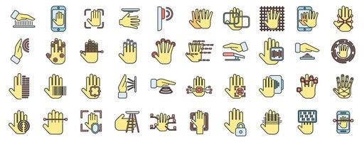 Palm scanning icons set color line vector