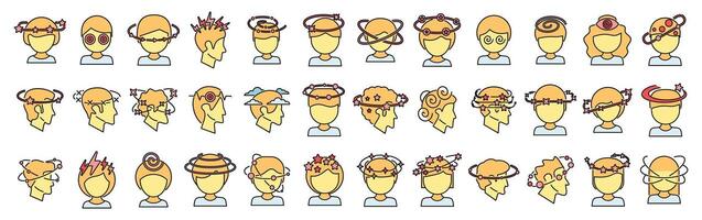 Dizziness icons set color line vector