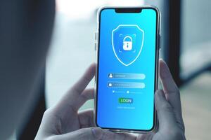 Smartphone security system. concept of technology protecting access to personal data and online financial transactions. with secure identification and password photo