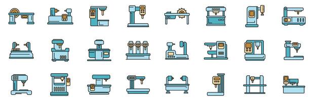 Cnc machine icons set color line vector