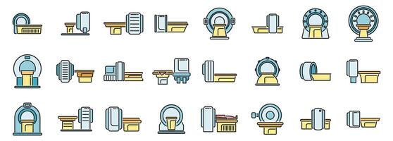 Magnetic resonance tomography icons set color line vector