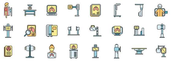 Fluorography icons set color line vector