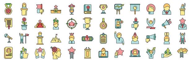 Motivational speaker icons set color line vector
