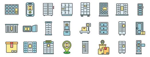 Self-service parcel delivery icons set color line vector