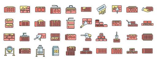 Brick and mortar icons set color line vector