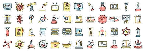 Laboratory research icons set color line vector