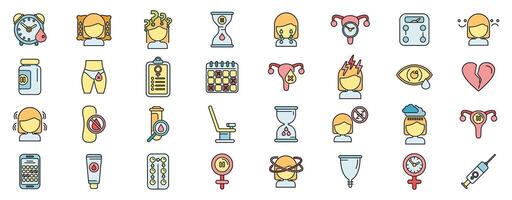 Menopause icons set color line vector