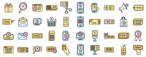 Promotional code icons set color line vector