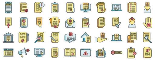 Disclaimer icons set color line vector