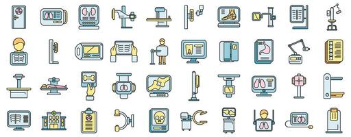 X-ray examination icons set color line vector