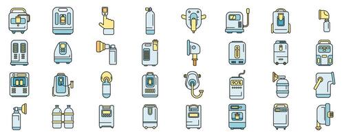 Medical oxygen concentrator icons set color line vector