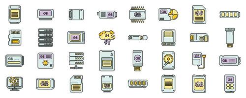 Gigabyte icons set color line vector