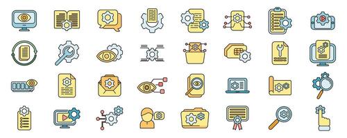 Technical overview icons set color line vector