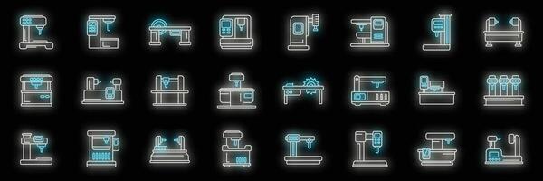 Cnc machine icons set neon vector