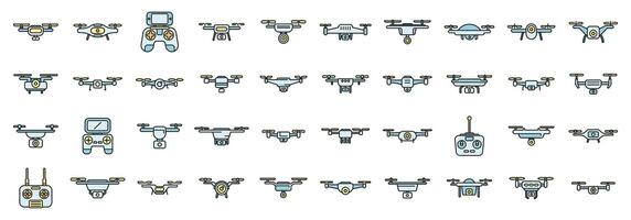 Aerial videography icons set color line vector