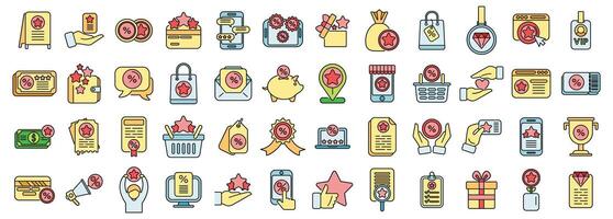 Customer loyalty program icons set color line vector