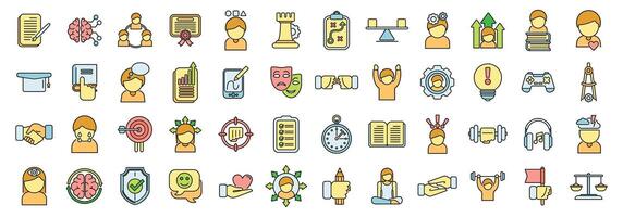 Coping skills icons set color line vector