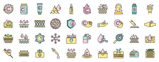 Collagen icons set color line vector