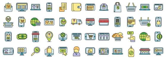 Online store icons set color line vector