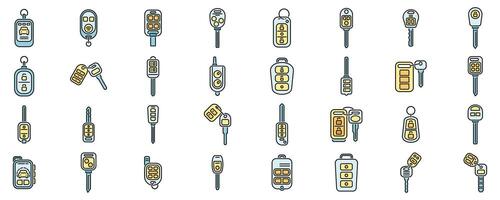 Car alarm system icons set color line vector