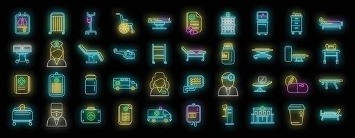 Hospitalization icons set neon vector