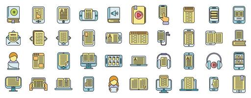 Digital reading icons set color line vector