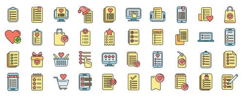 Wishlist icons set color line vector