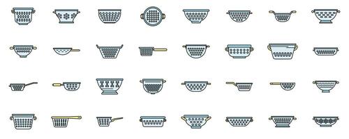 Colander icons set color line vector