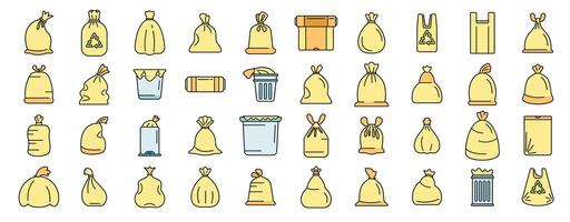 Bag for trash icons set color line vector