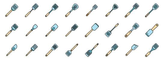 Spatula icons set color line vector