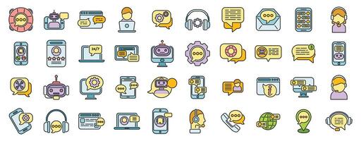 Support chat icons set color line vector
