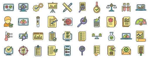 Benchmark testing icons set color line vector
