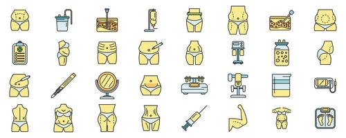 Liposuction icons set color line vector