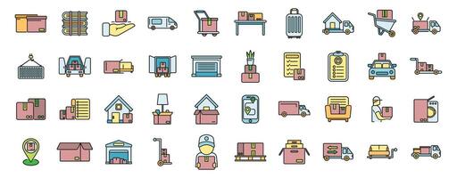 Moving house services icons set color line vector