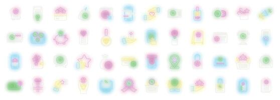 Customer loyalty program icons set neon vector