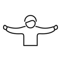 Man wearing headphones is spreading arms wide open line icon vector