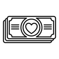 Stack of banknotes with heart shape representing charity donation vector