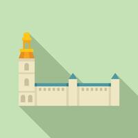 Old town square tower with long shadow on green background vector