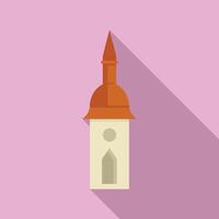 Medieval building tower with red roof and long shadow flat icon vector