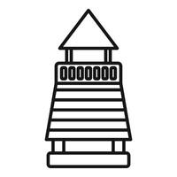 Tall wooden playground slide structure with platform and roof vector
