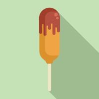 Delicious corn dog covered in chocolate sauce is dripping on a stick vector