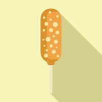 Corn dog with mustard drops being held up on yellow background vector