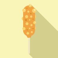 Delicious crunchy corn dog on a stick being dipped in batter vector